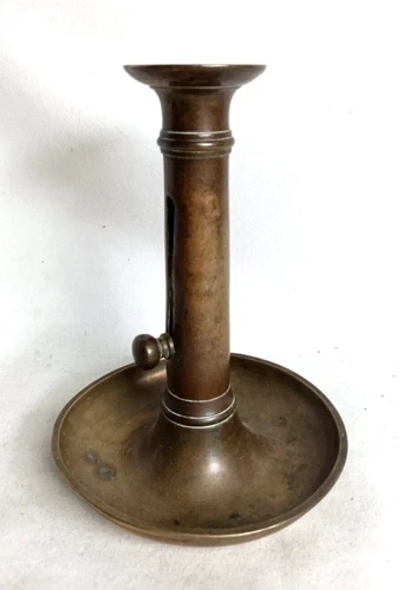 Set of 3 antique push-button bronze candlesticks from the Napoleonic III era.
