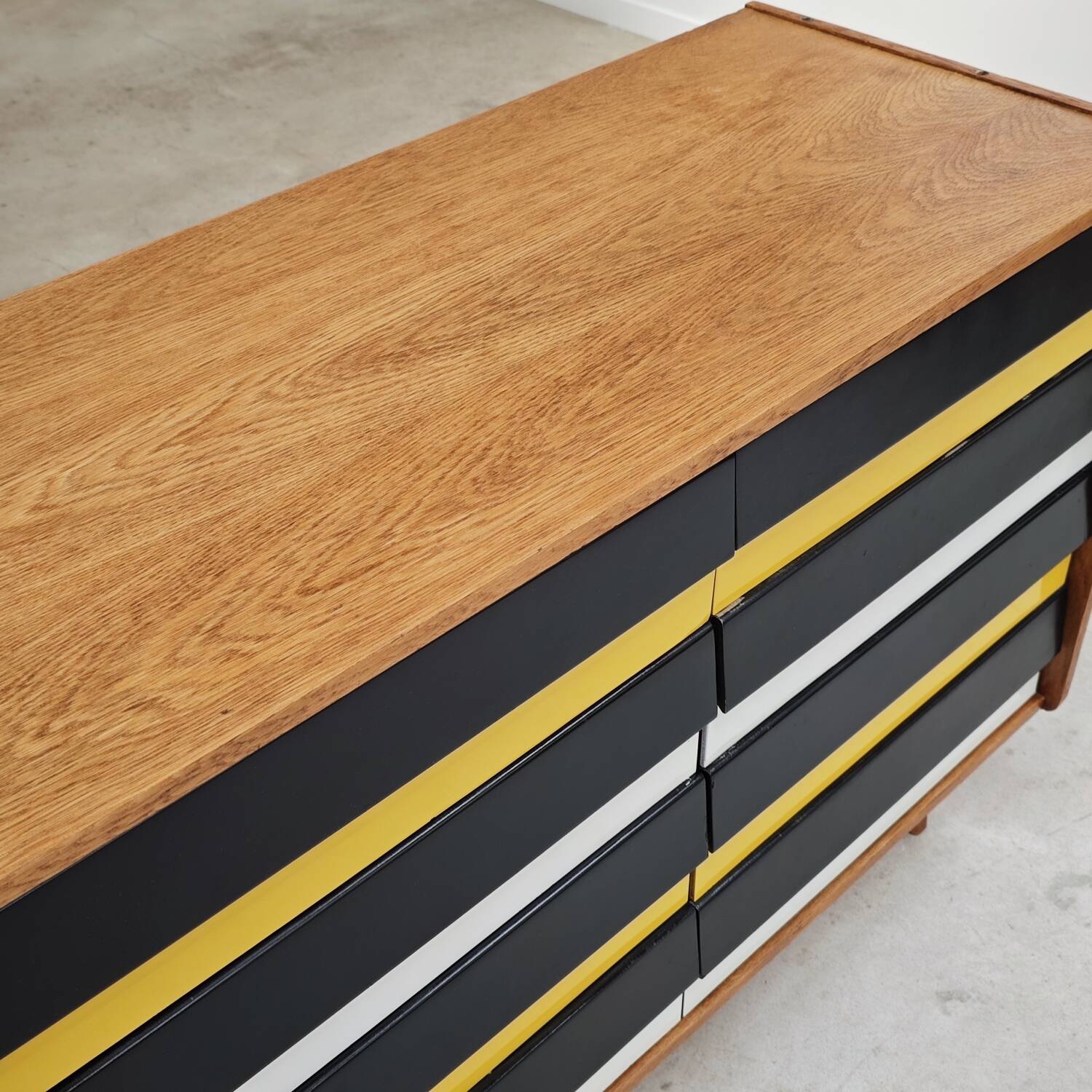 U453 yellow 8-drawer wooden sideboard by Jiri Jiroutek for Interier Praha 1960