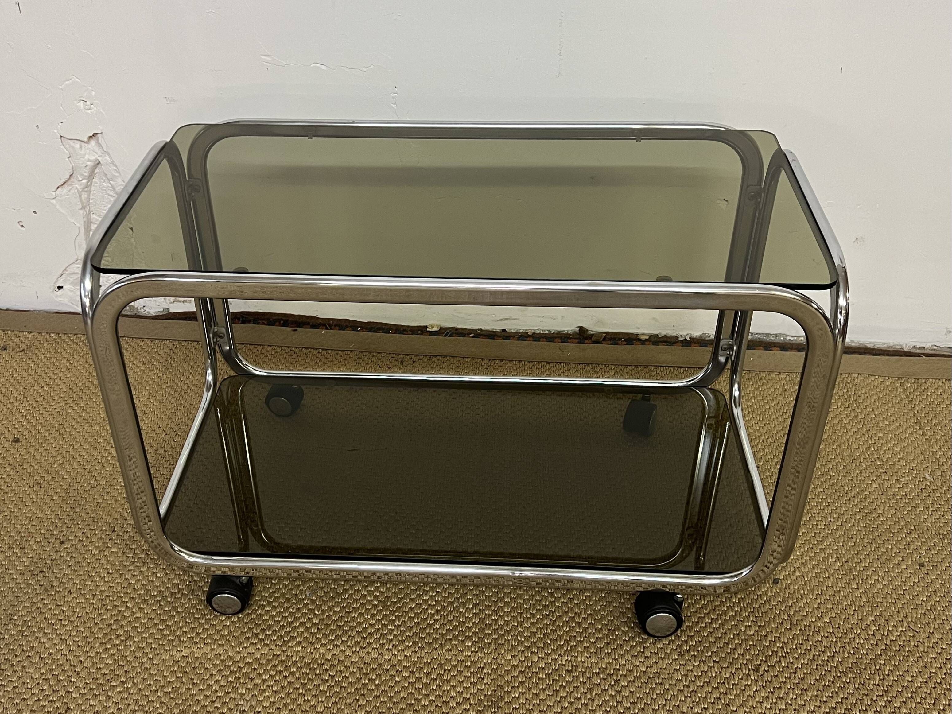 Metal and smoked glass rolling trolley / Bar cart from the 70s