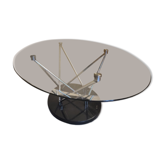 Oval glass and chrome coffee table