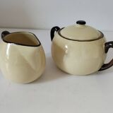 HBCM Sugar Bowl and Milk Jug Duo - Vintage Cream and Brown Earthenware