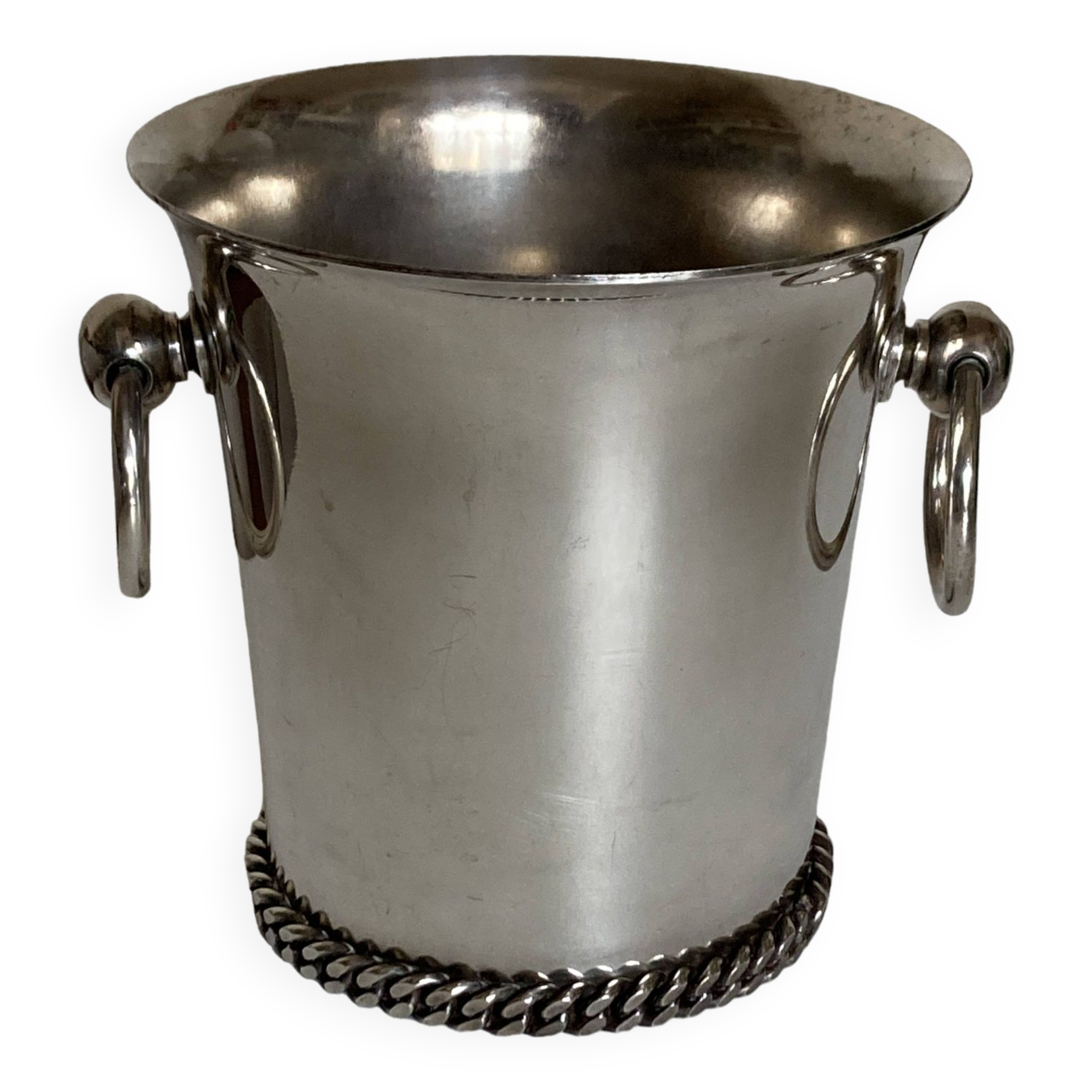 Silver-plated metal flowerpot in the style of Jean Després, 1950