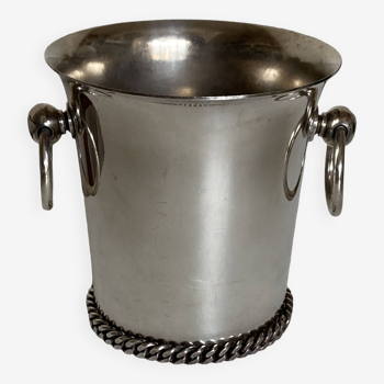 Cache pot gourmette dans le goût de Jean Després métal argenté 1950