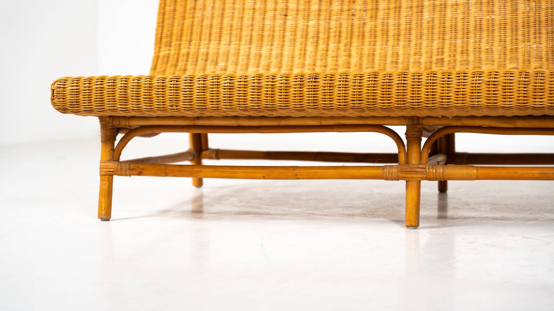 Mid-Century Modern Wicker Bench, Italy, 1970s
