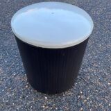 Vintage pouf from the 60s/70s in white and dark brown leather