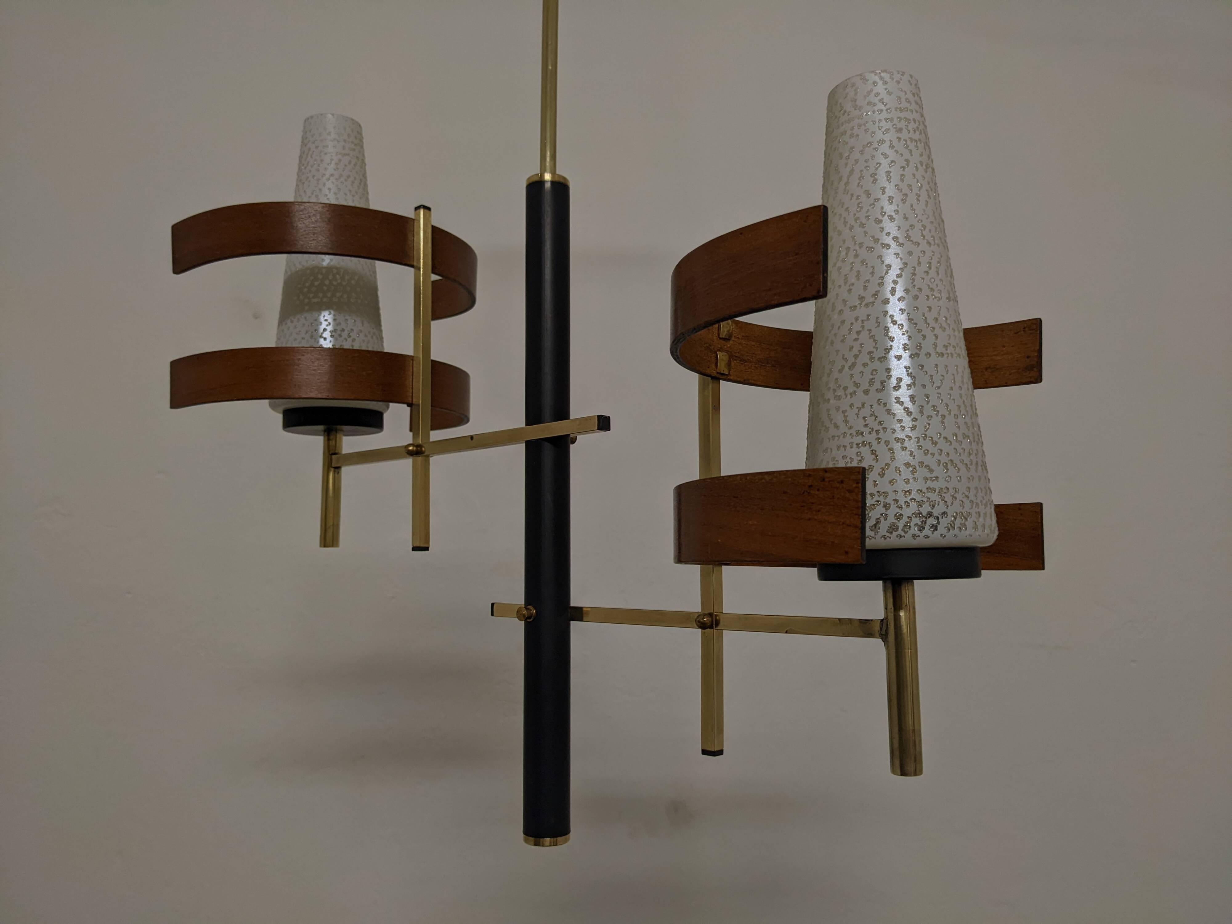 Scandinavian teak and brass chandelier from the 50s/60s