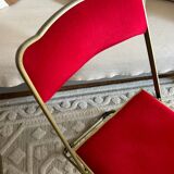 Set of 2 folding opera chairs in red velvet and brass
