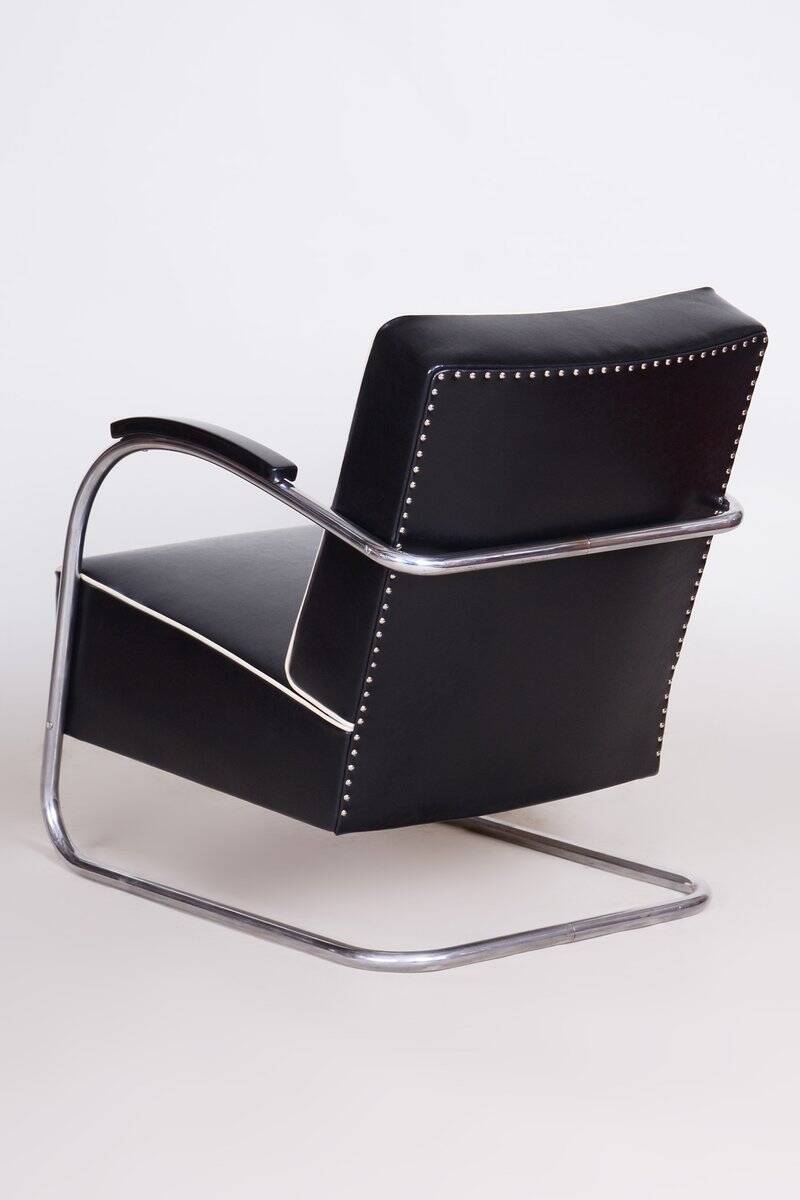 Bauhaus Armchair with Stool in Chrome attributed to Mücke-Melder, Czech, 1930s, Set of 2