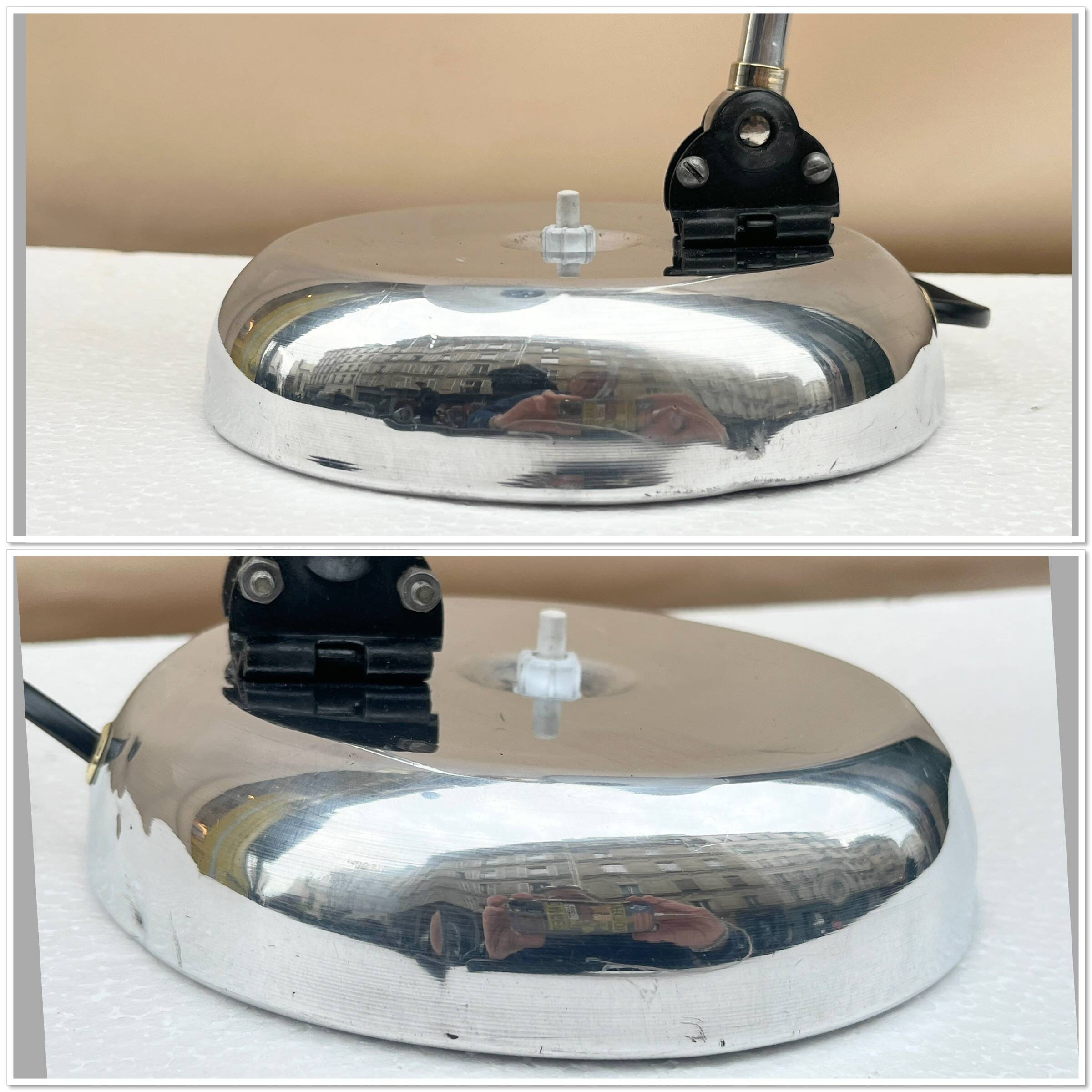 Industrial swan neck desk lamp 1950 in polished metal Bauhaus type