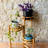 Vintage folding plant holder in bamboo and rattan, circa 1970's