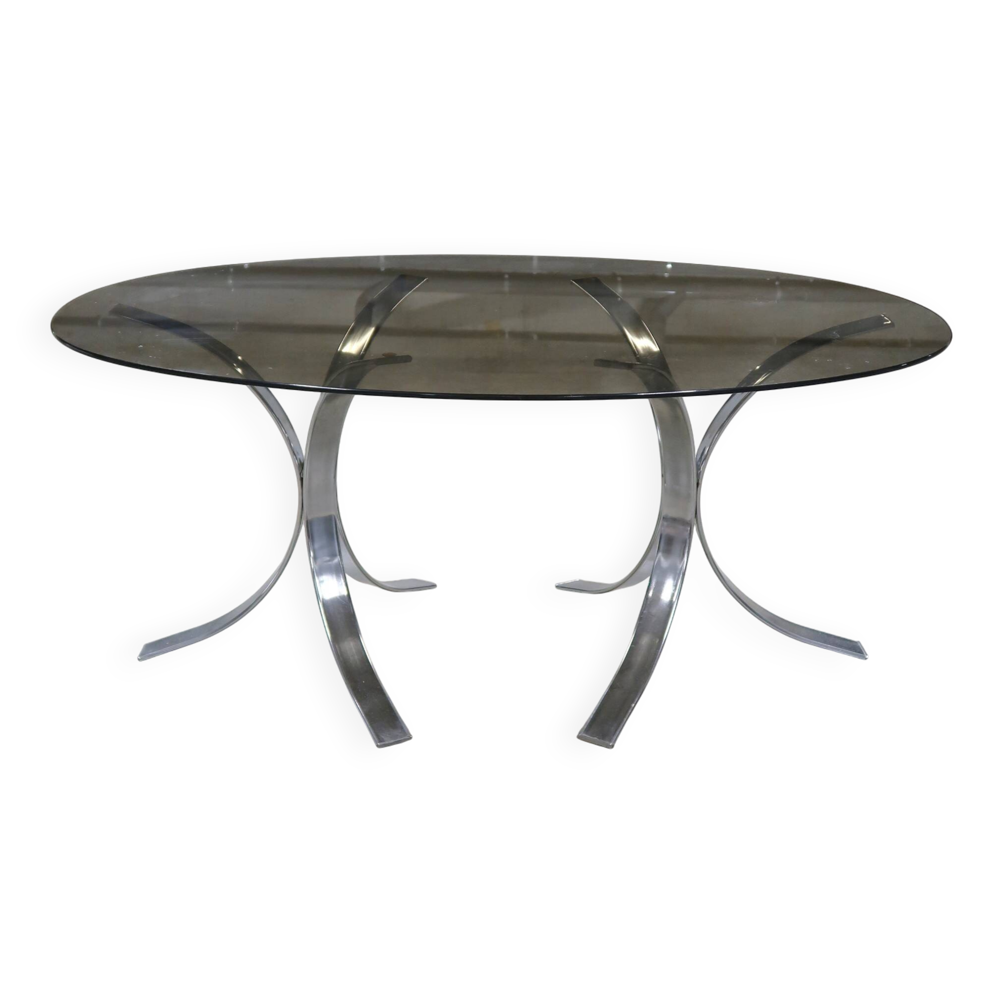 Table à manger verre fumé & chrome vintage 70