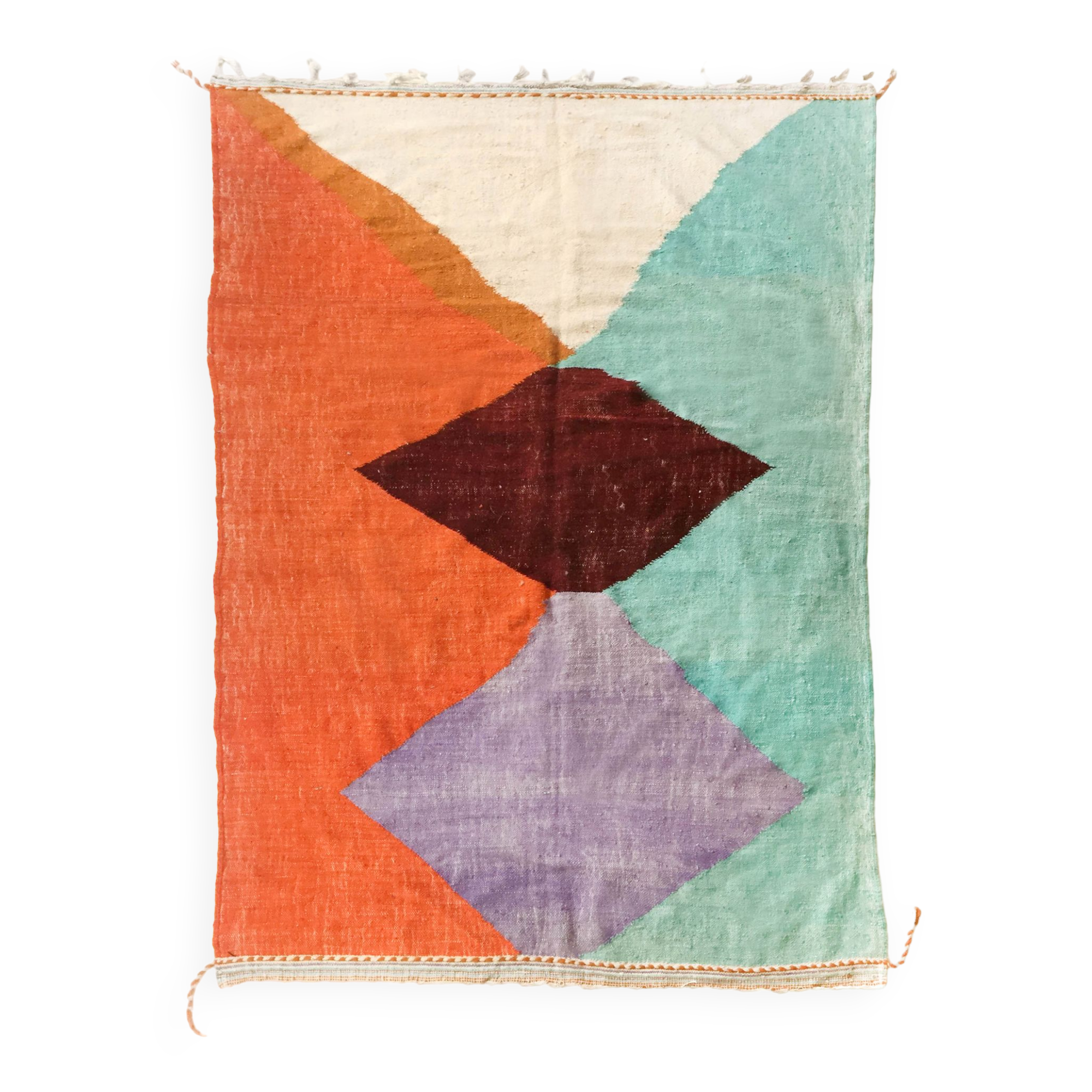 Ecru Berber Kilim rug with colored areas 305x190cm