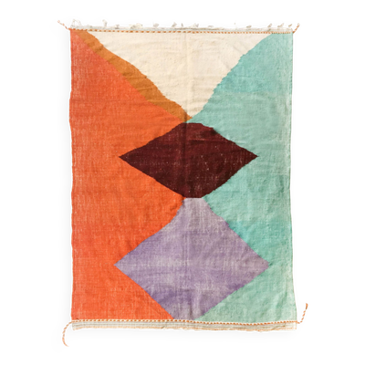 Tapis berbère Kilim écru à aplats colorés 305x190cm