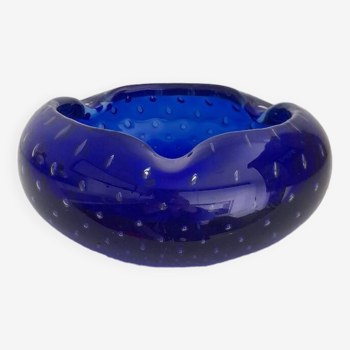 Blue bubble glass ashtray or empty pocket