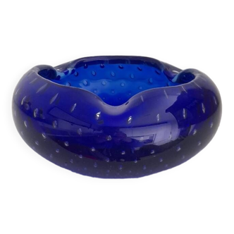 Blue bubble glass ashtray or empty pocket