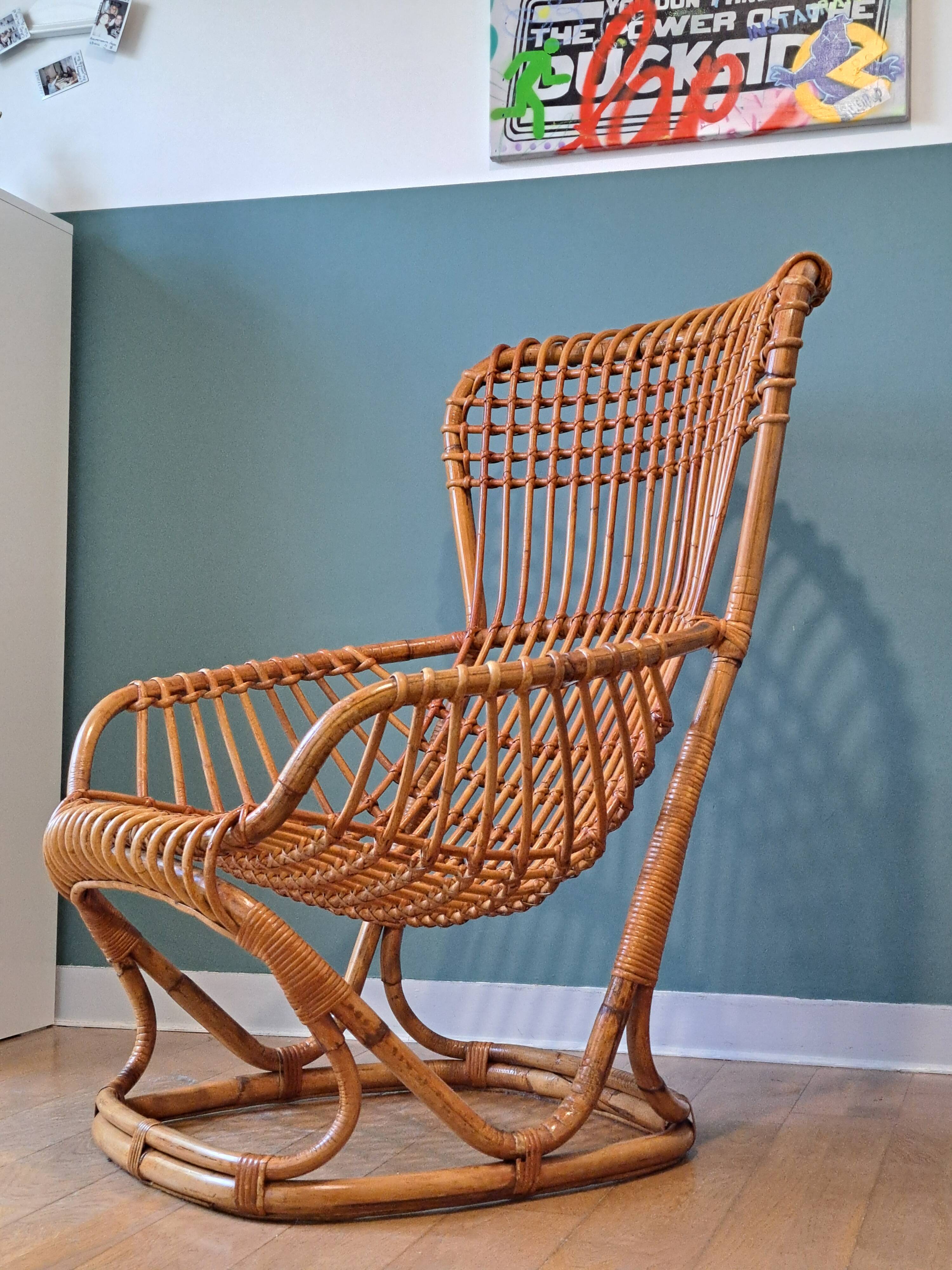 Rattan armchair by Tito Agnoli