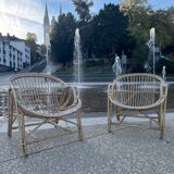 Pair of rattan armchairs, basket, vintage
