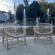 Pair of wicker armchairs, basket, vintage