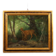 Old painting "Deer in the Woods" oil on canvas France 19th century