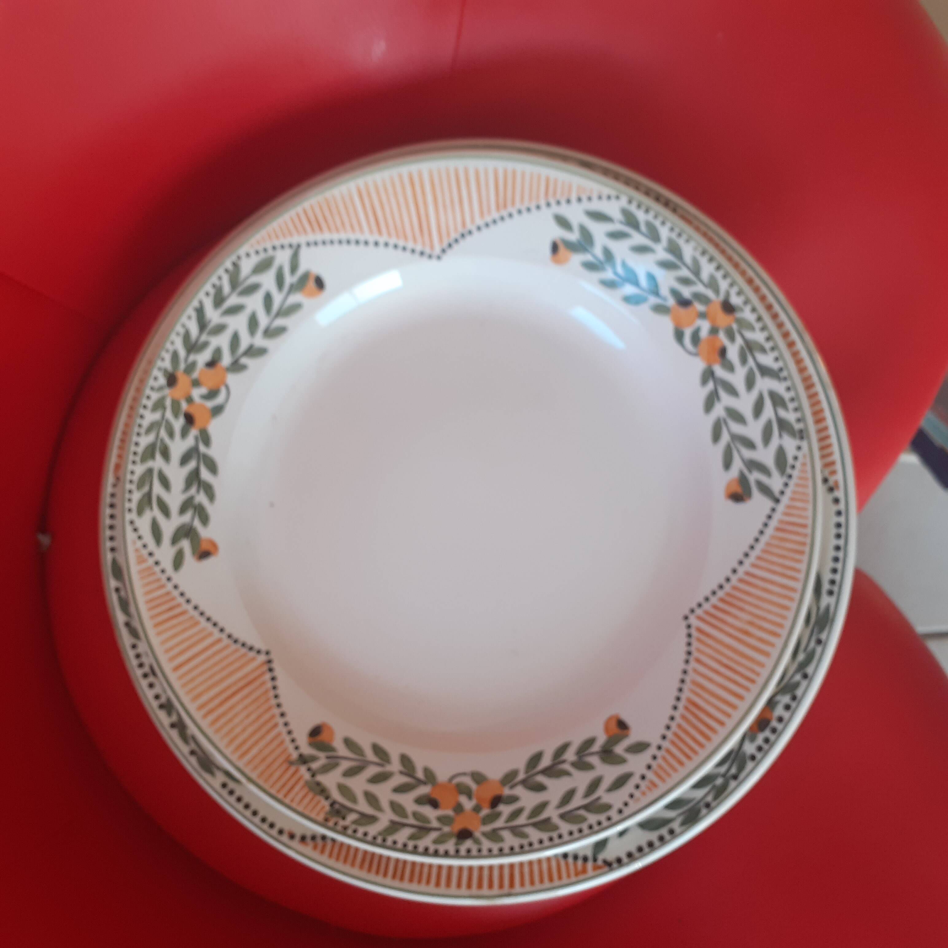 2 dishes enamel decoration Longwy. Model Antibes.