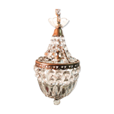 Lustre montgolfière bronze doré et pampilles en cristal