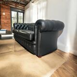 Chesterfield seat/sofa/settee in sturdy black leather