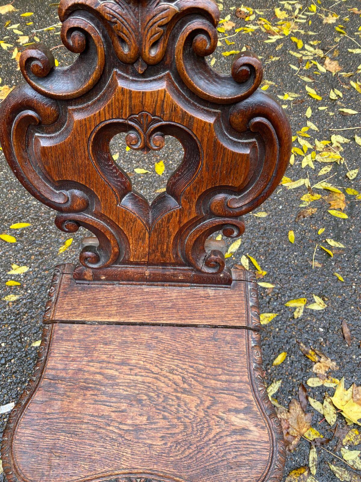 19th-century Renaissance carved oak desk with chair