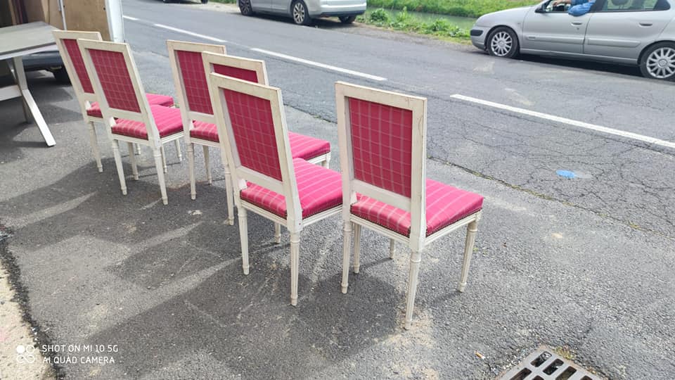 Set of 6 Louis XVI style chairs in matte white lacquer