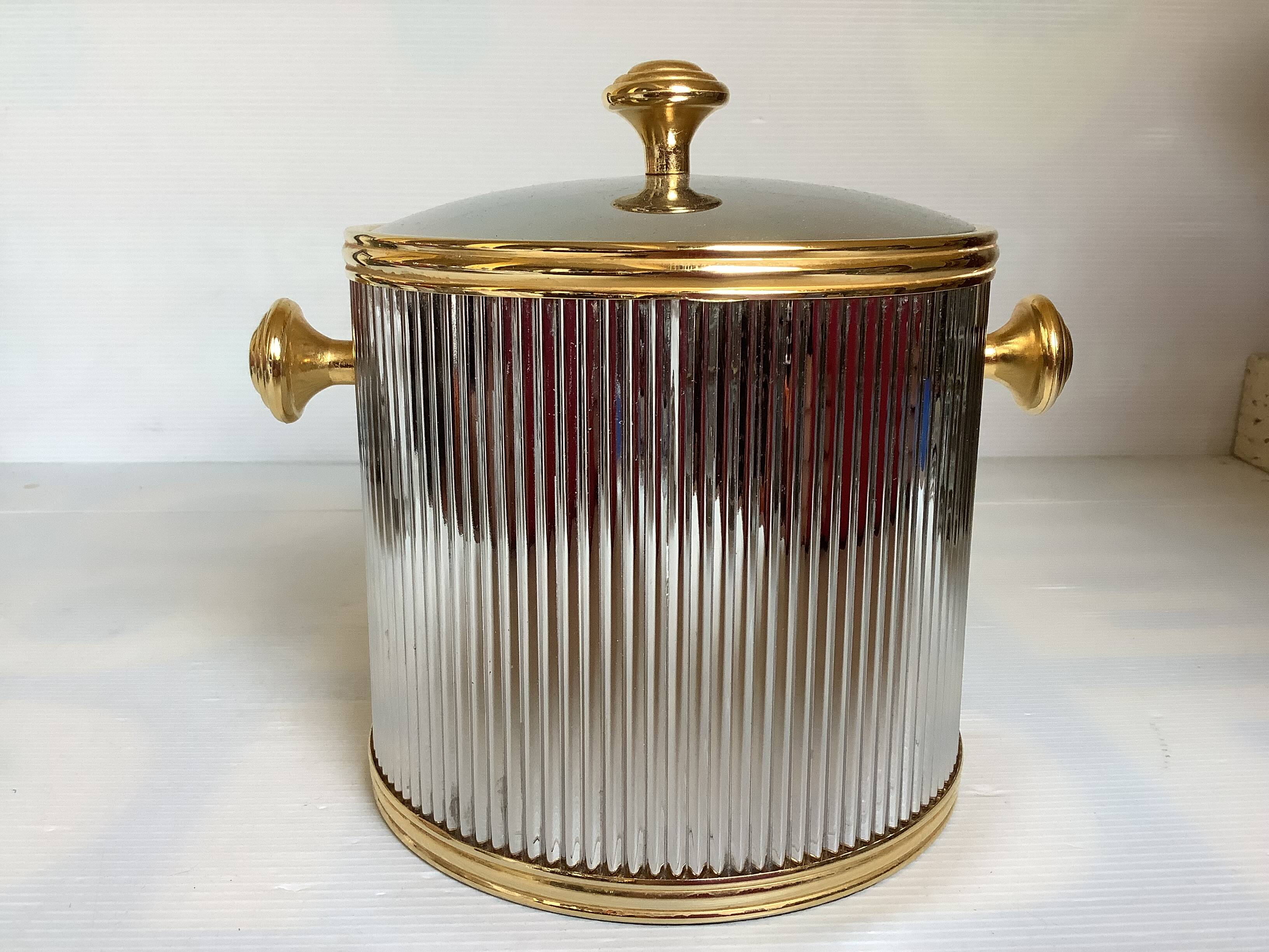 Silver and gold ice bucket Hollywood Regency