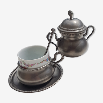 Mocha service "Peltro Rama" 30s tin and porcelain