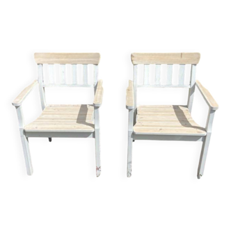 2 fauteuils en bois Ikea relookés