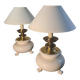 pair of table or bedside lamps in white ceramic with brass tripod 45x3