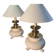pair of table or bedside lamps in white ceramic with brass tripod 45x3