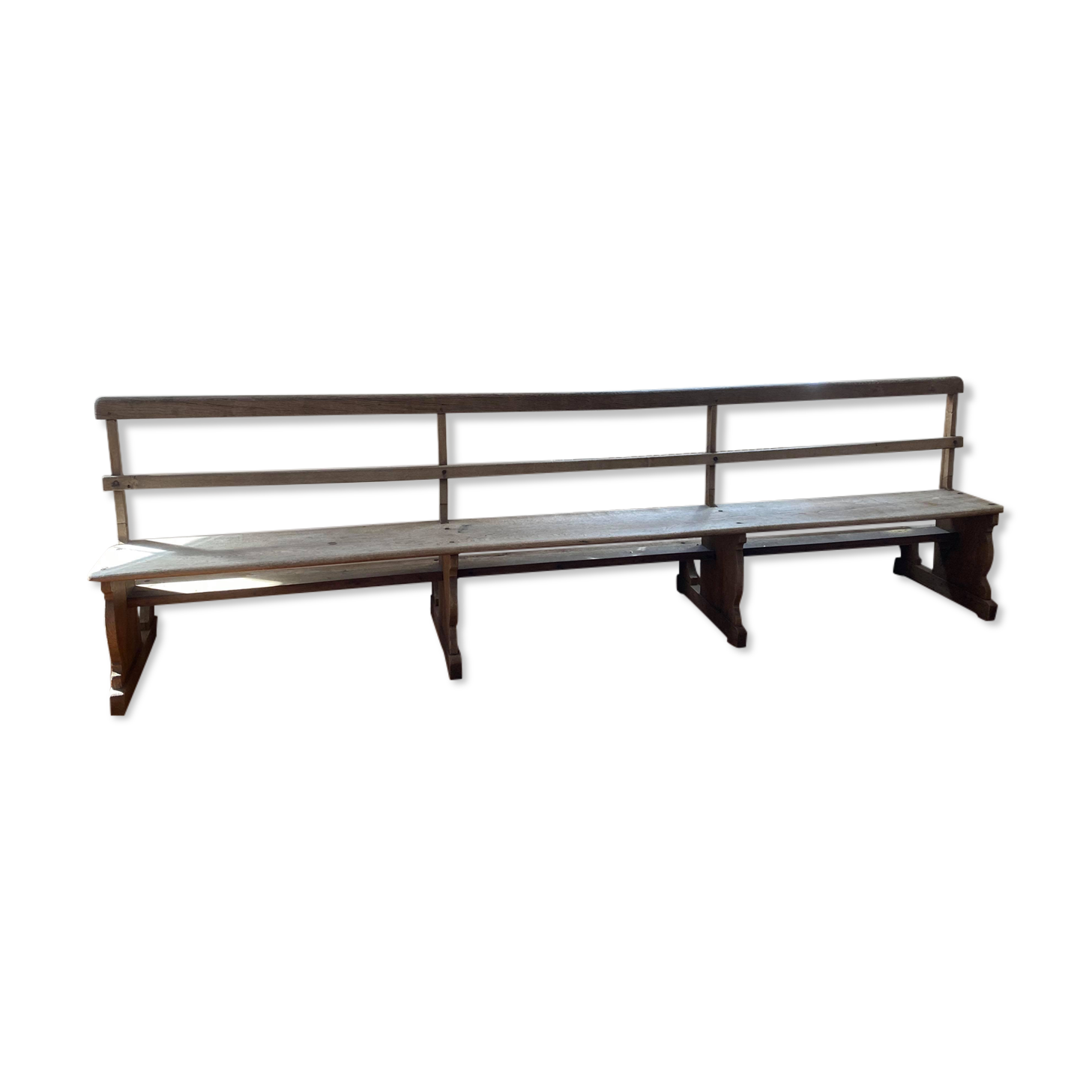 Very large church bench in patinated raw oak