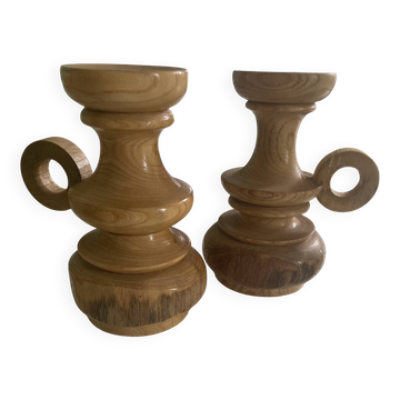 Pair of wooden candlesticks