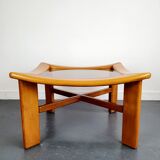 Square coffee table in wood and smoked glass