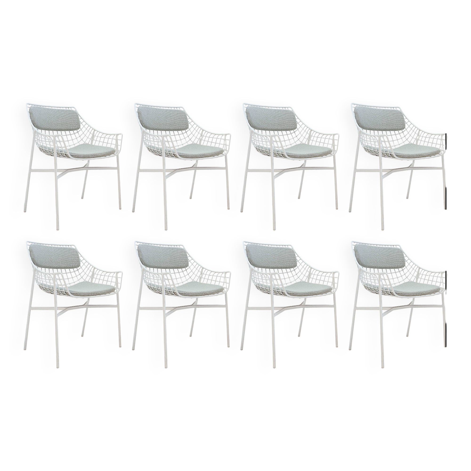 Ensemble de 8 fauteuils modernes en acier laqué blanc