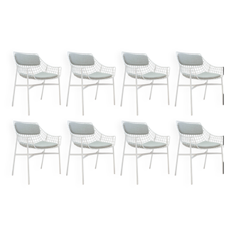 Ensemble de 8 fauteuils modernes en acier laqué blanc