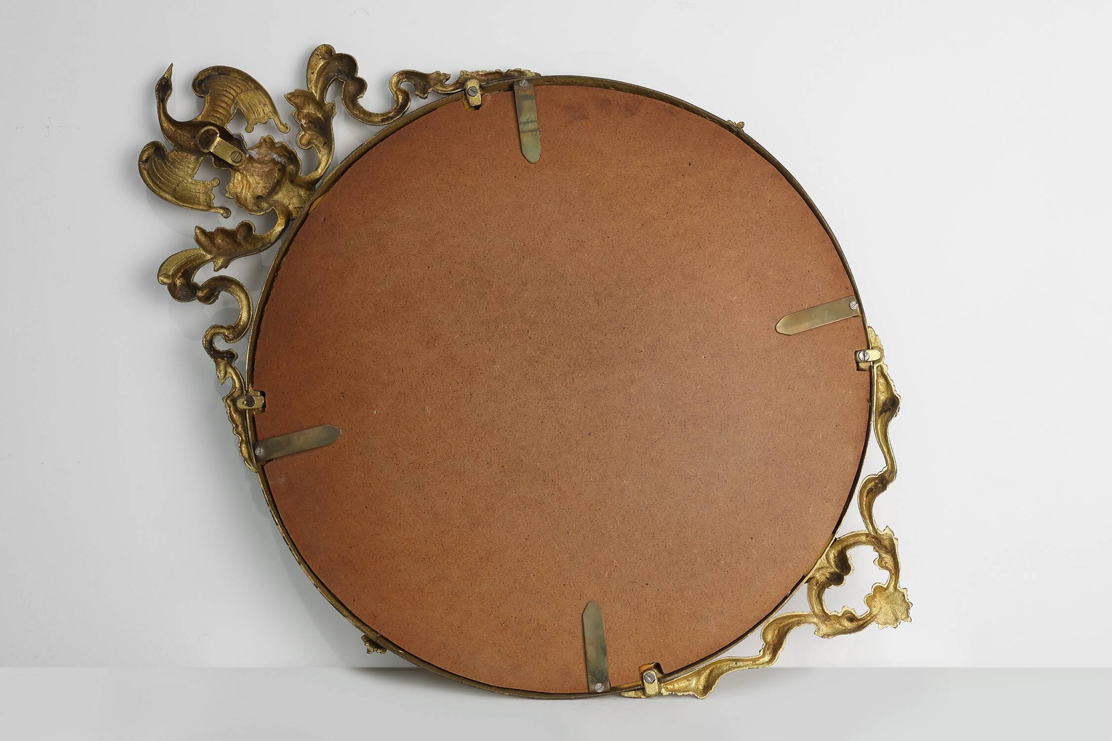 Miroir rond néoclassique français en finition cuivre, 20e siècle