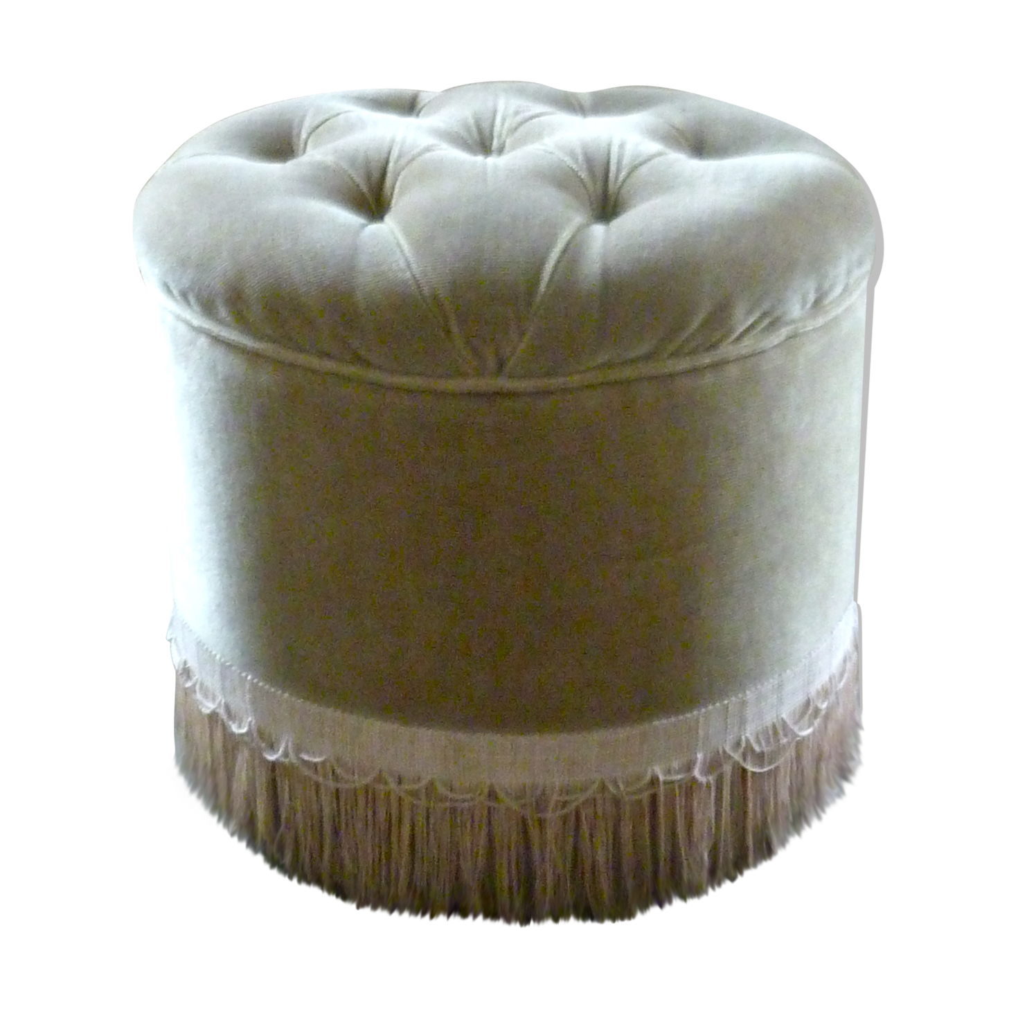 Ottoman in almond green padded velvet of the 1970s