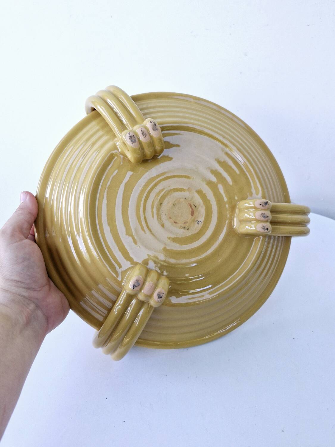 Vintage fruit bowl basket ocher ceramic art deco style