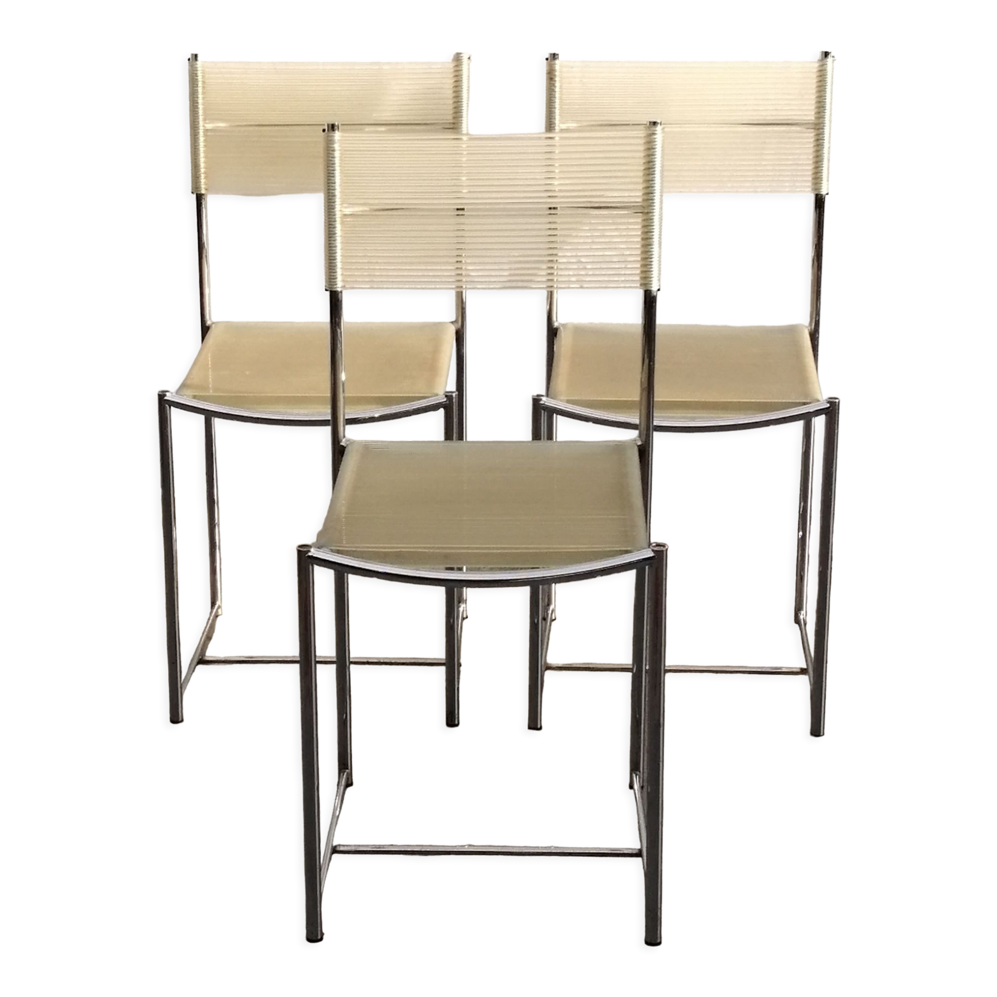 Set of 3 chrome spaghetti chairs model 101 from Belotti for Alias of the 70s-80s