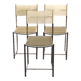 Set of 3 chrome spaghetti chairs model 101 from Belotti for Alias of the 70s-80s