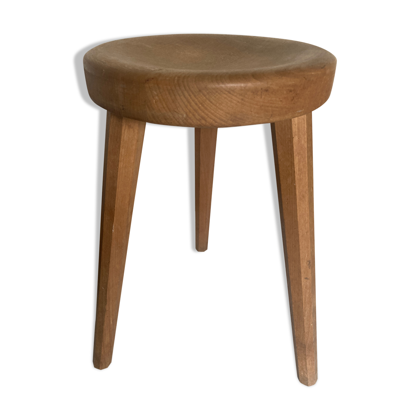 Wooden stool tripod hollow seat 1960