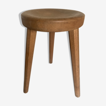 Wooden stool tripod hollow seat 1960