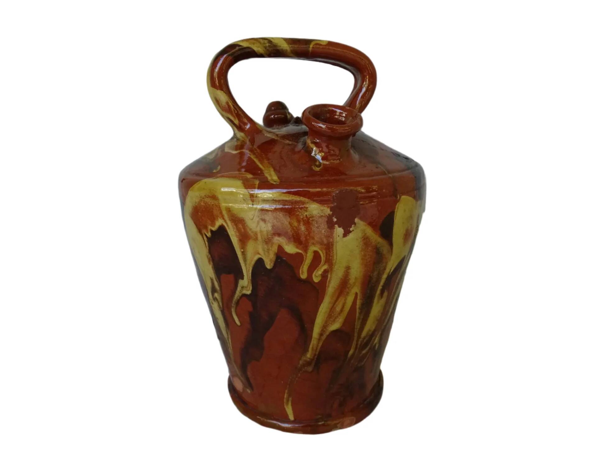 Gargoulette antique en poterie à glaçure jaspé, catalane