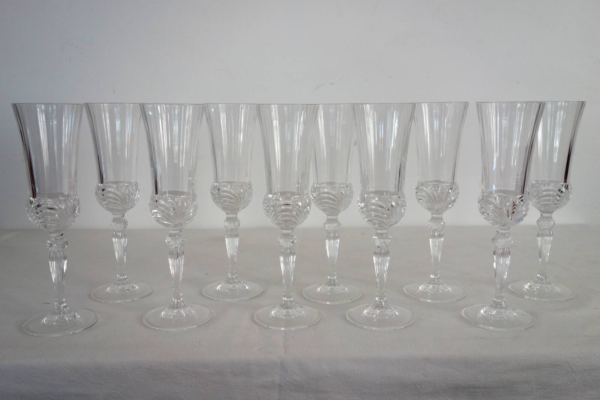 10 Royal Crystal Rock RCR champagne flutes 70s/80s
