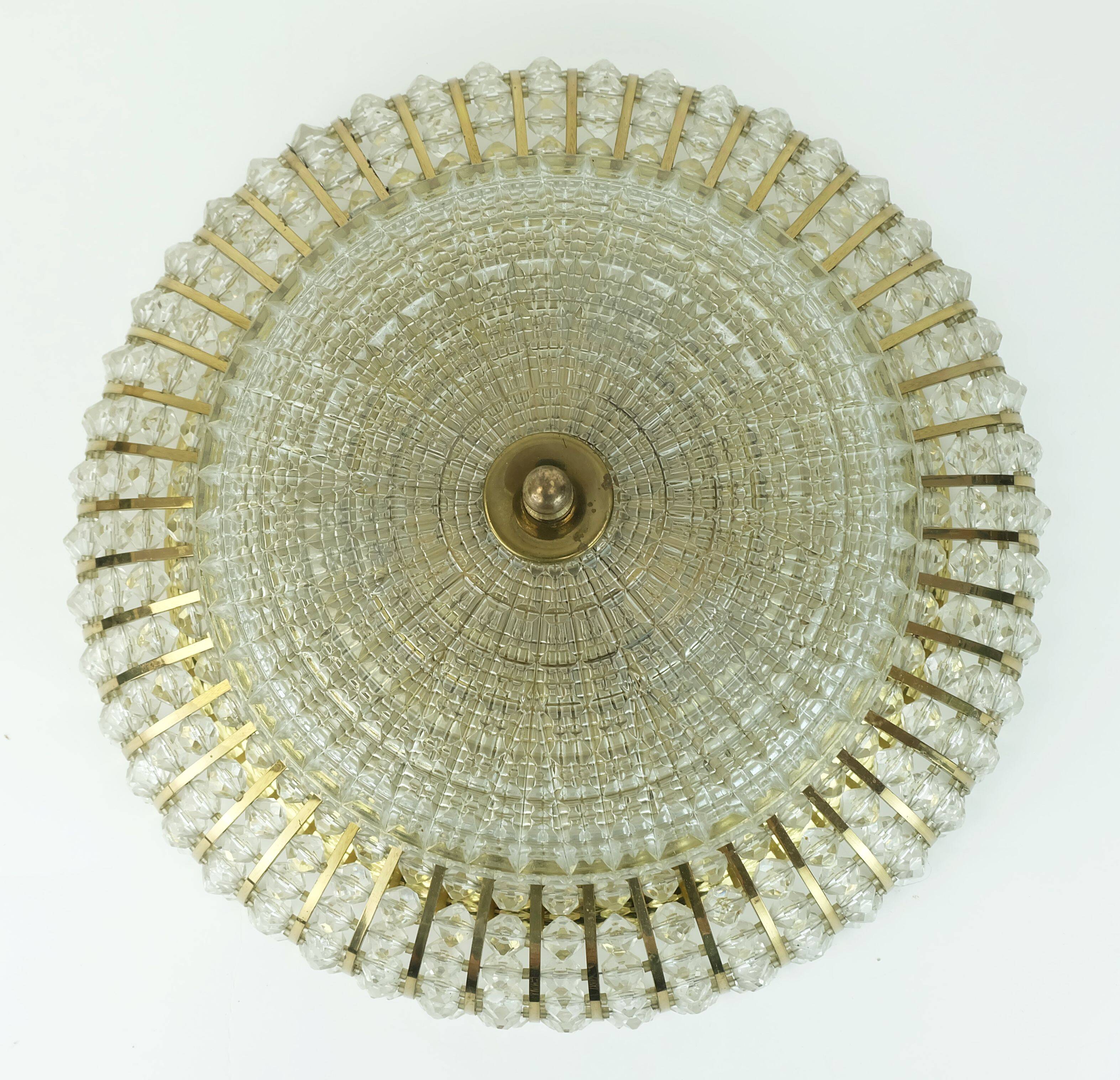 Glamorous 1960s mid century ceiling lamp ceiling fixture brass and glass