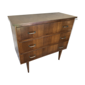 Commode 3 tiroirs bois pieds compas années 70