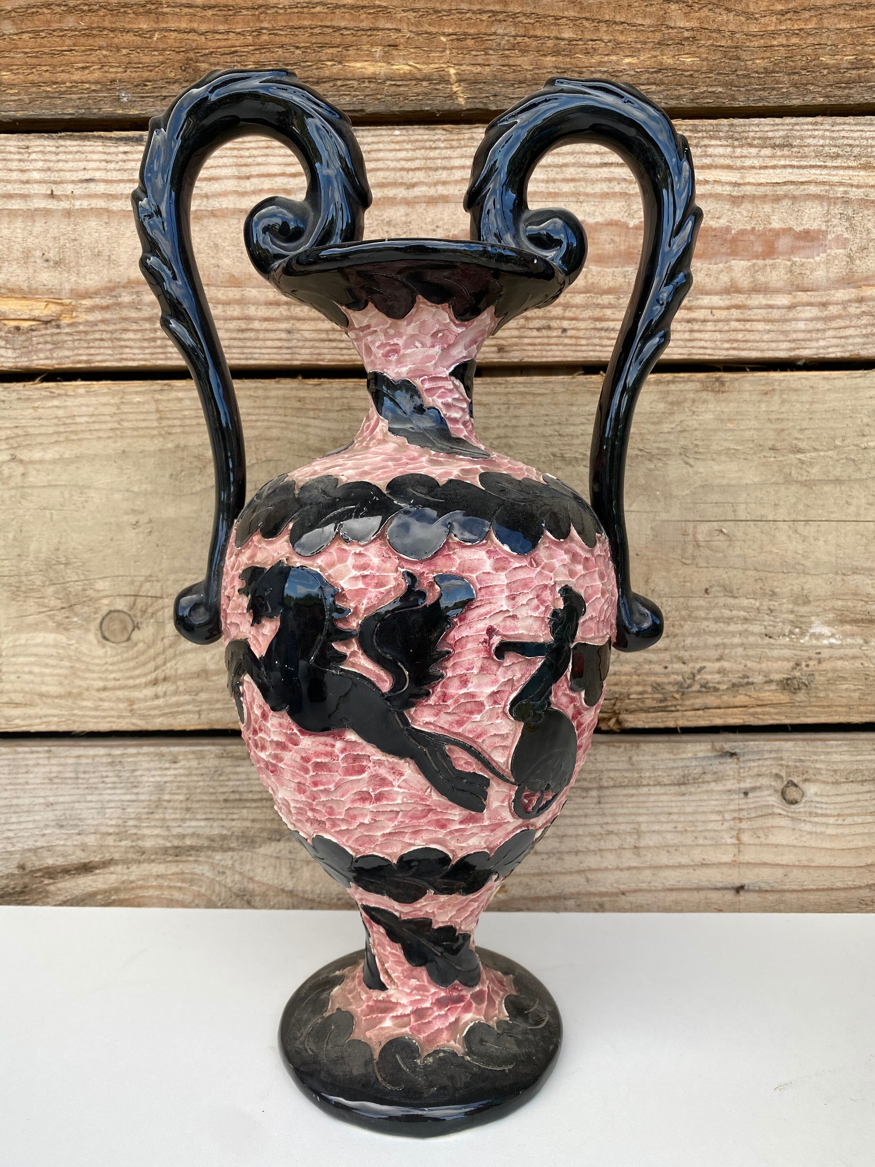 Vase céramique vintage Lamarche Vallauris Monaco 1960